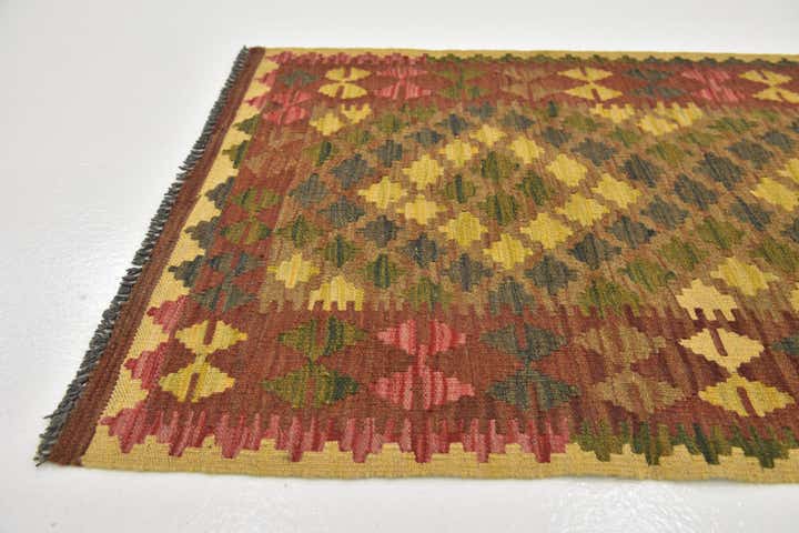 2' 7 x 4' 4 Hand Woven Kilim Maymana Wool Rug