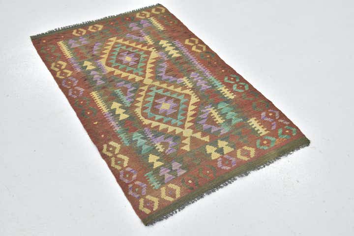 2' 7 x 4' Hand Woven Kilim Maymana Wool Rug