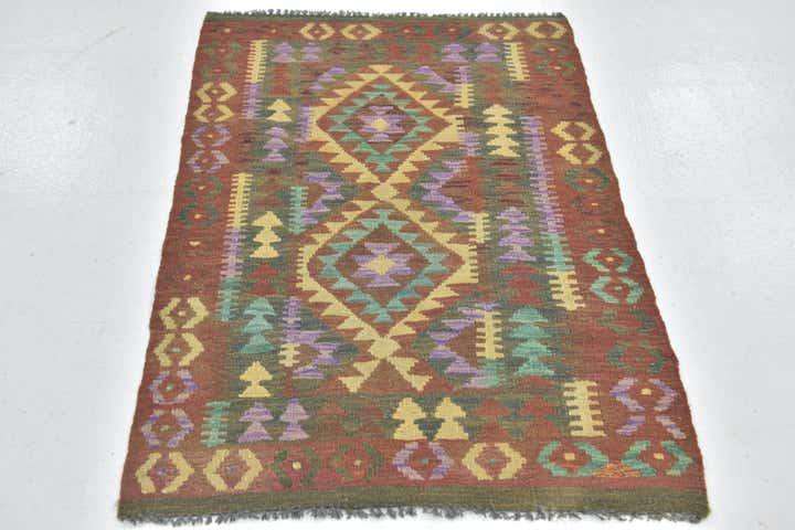 2' 7 x 4' Hand Woven Kilim Maymana Wool Rug