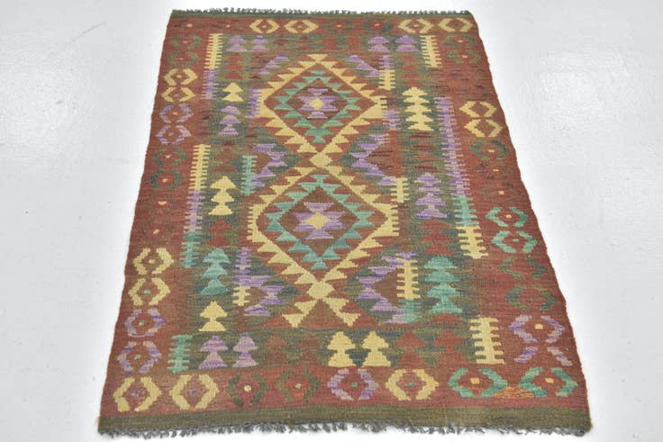Detail image of 2' 7 x 4' Hand Woven Kilim Maymana Wool Rug