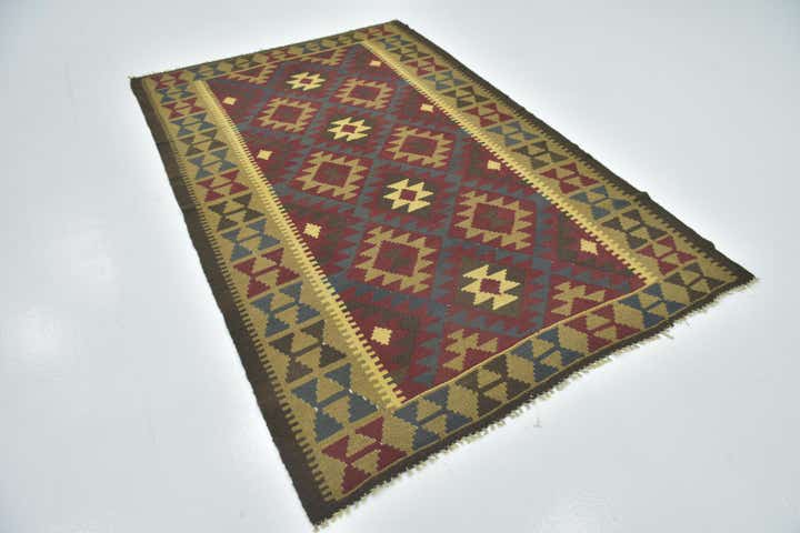 5' 2 x 8' 3 Hand Woven Kilim Maymana Wool Rug