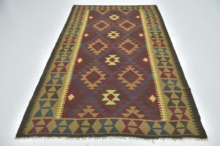 5' 2 x 8' 3 Hand Woven Kilim Maymana Wool Rug
