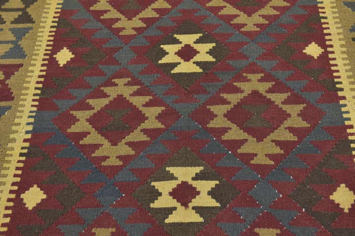 5' 2 x 8' 3 Hand Woven Kilim Maymana Wool Rug
