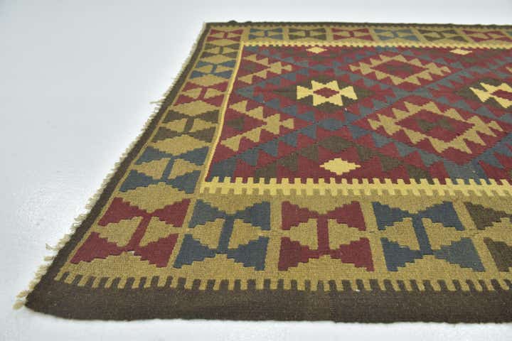 5' 2 x 8' 3 Hand Woven Kilim Maymana Wool Rug