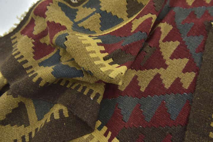 5' 2 x 8' 3 Hand Woven Kilim Maymana Wool Rug