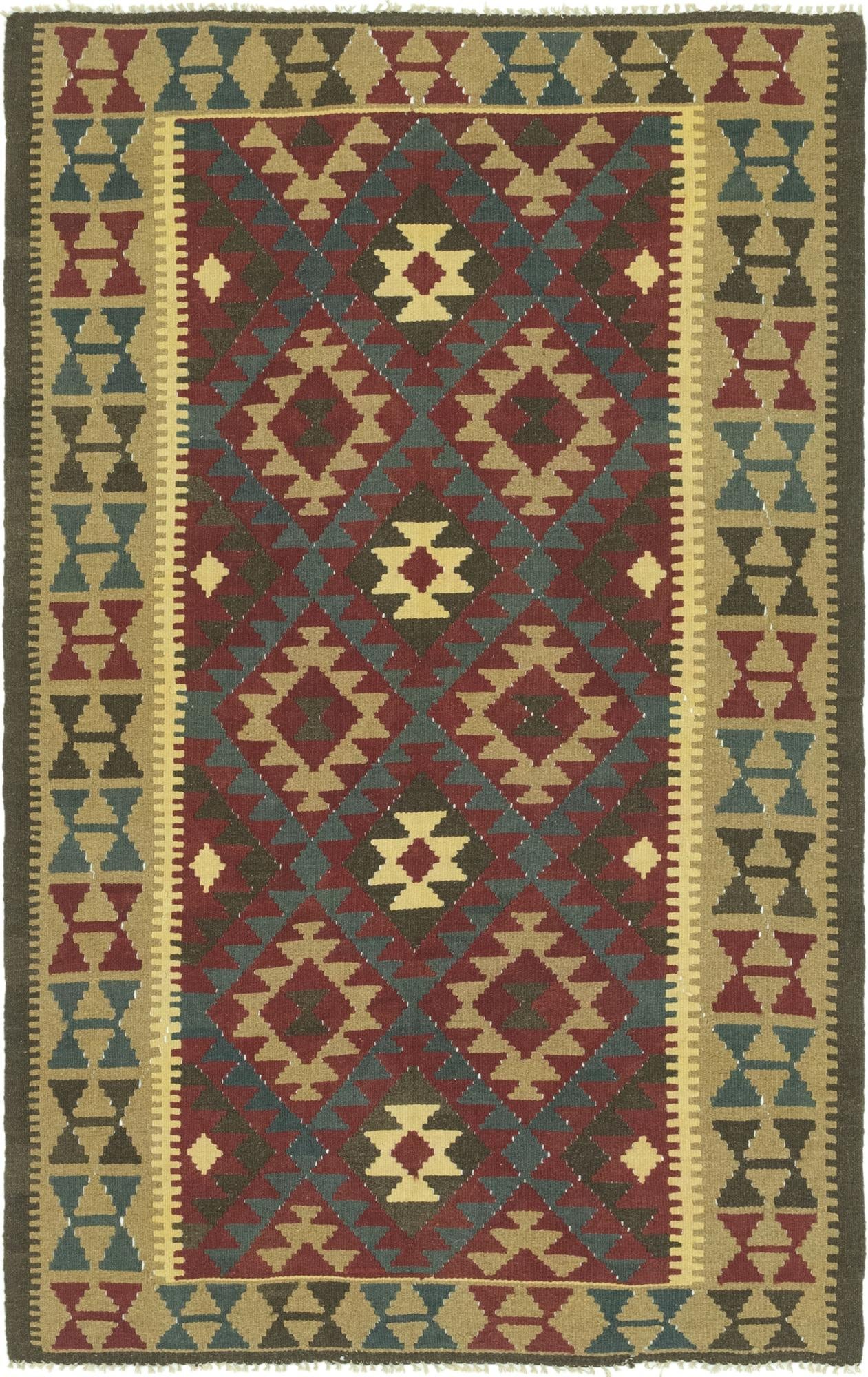 5' 2 x 8' 3 Hand Woven Kilim Maymana Wool Rug