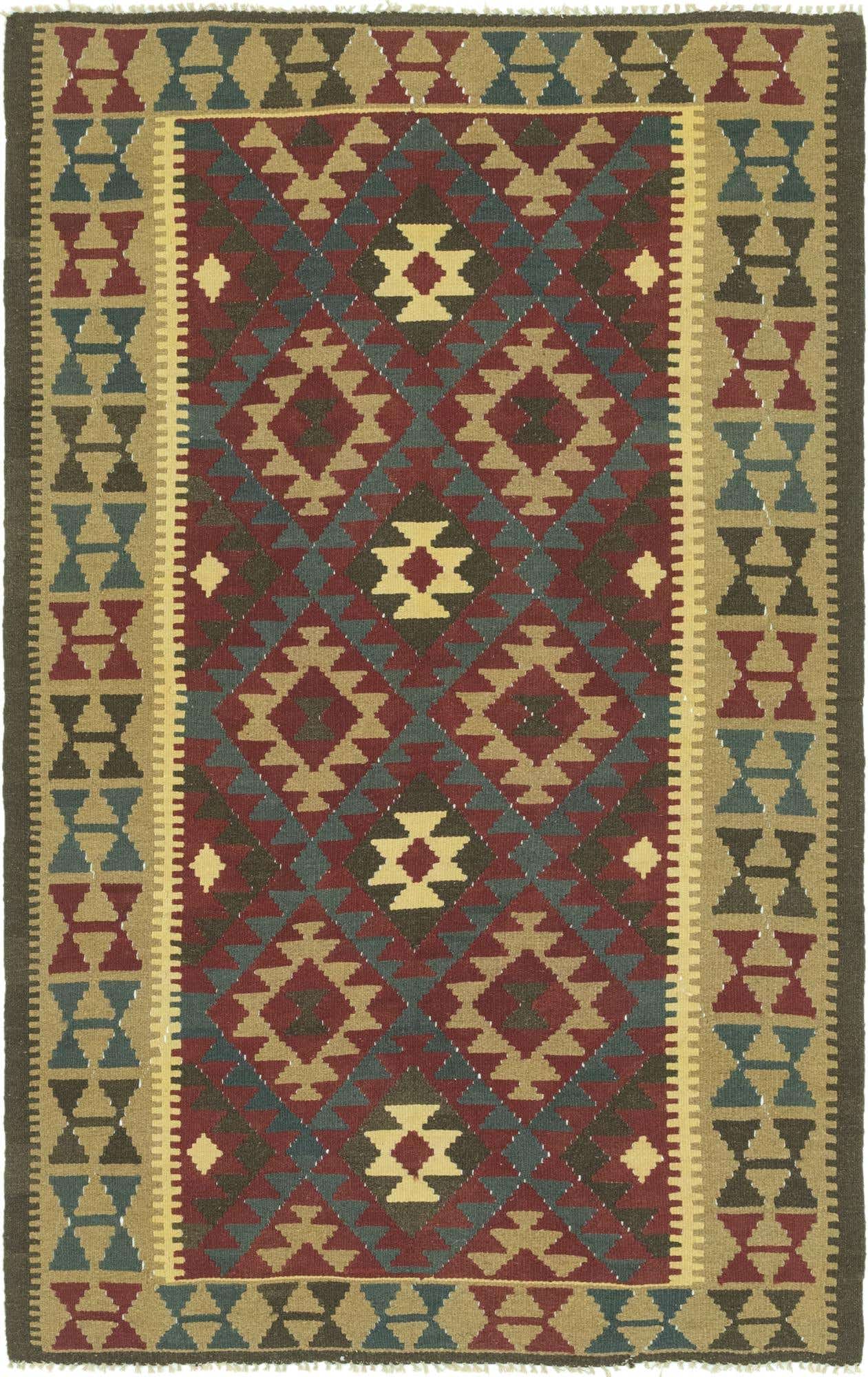 5' 2 x 8' 3 Hand Woven Kilim Maymana Wool Rug