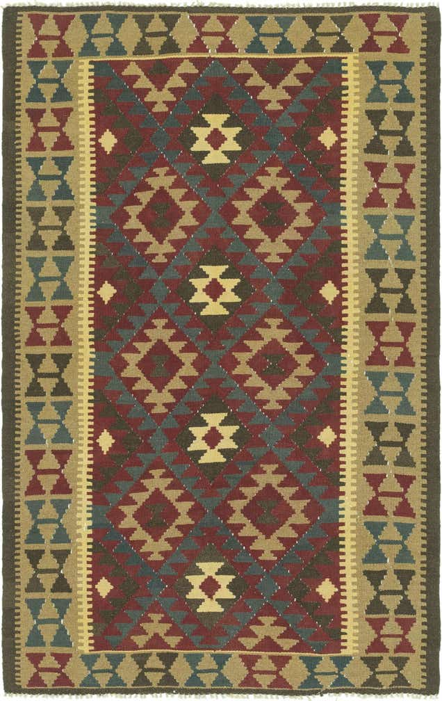 5' 2 x 8' 3 Hand Woven Kilim Maymana Wool Rug
