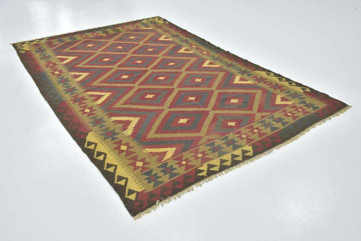 5' 4 x 7' 10 Hand Woven Kilim Maymana Wool Rug