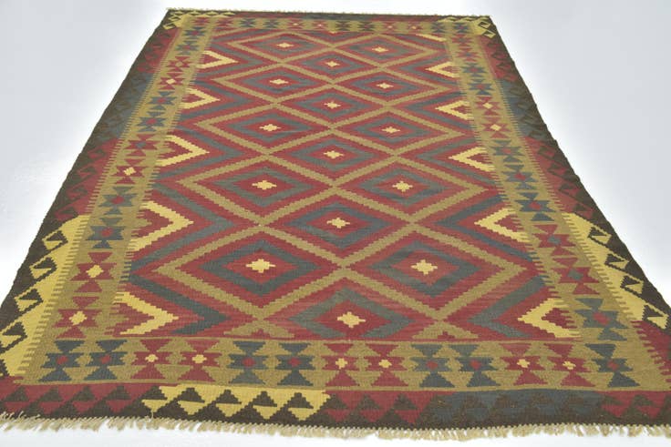 Detail image of 5' 4 x 7' 10 Hand Woven Kilim Maymana Wool Rug