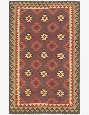 5' x 7' 9 Hand Woven Kilim Maymana Wool Rug