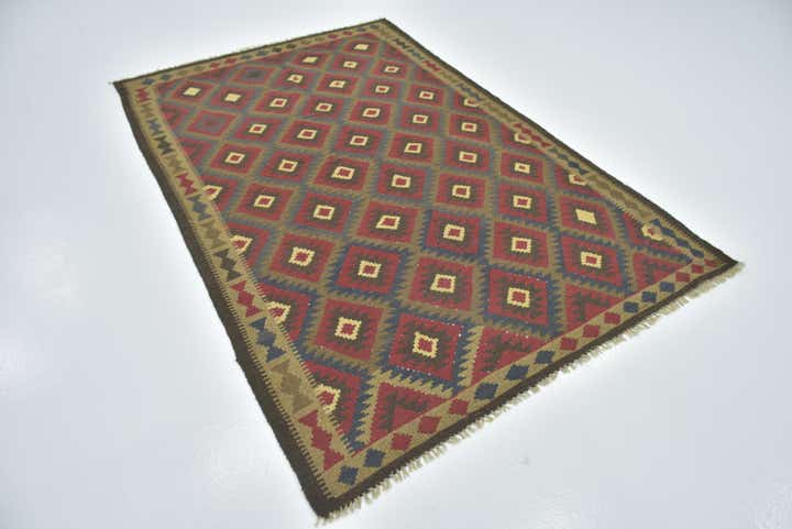 5' 3 x 8' 4 Hand Woven Kilim Maymana Wool Rug