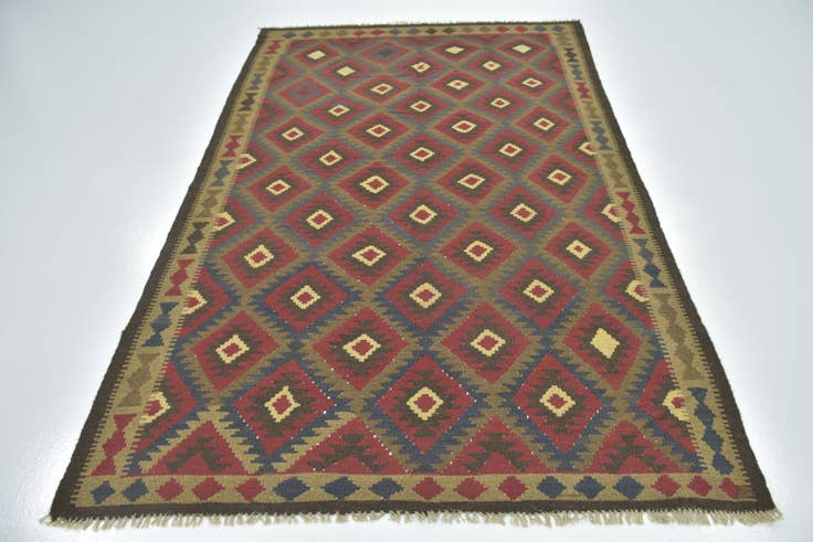 Detail image of 5' 3 x 8' 4 Hand Woven Kilim Maymana Wool Rug