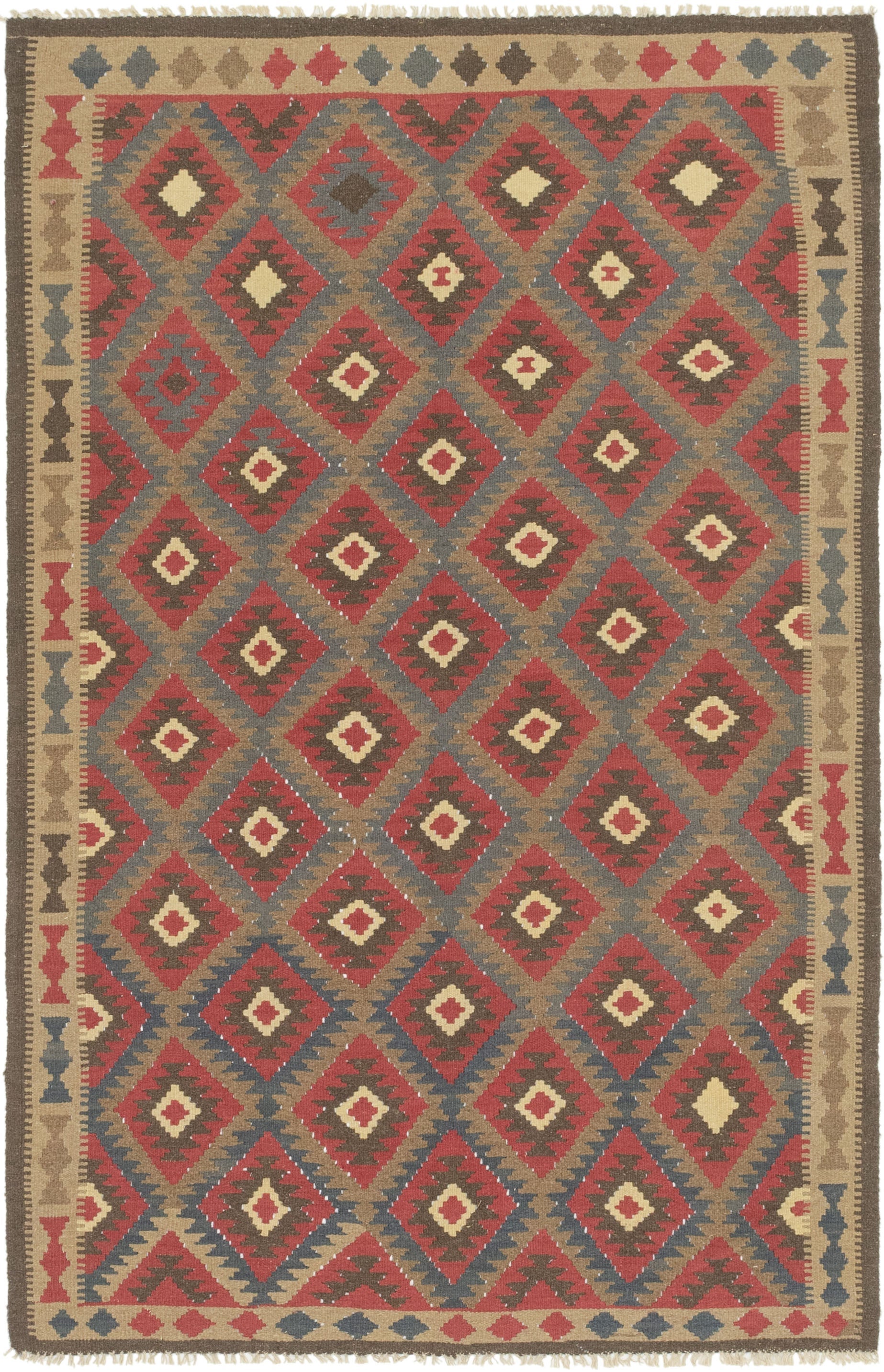 5' 3 x 8' 4 Hand Woven Kilim Maymana Wool Rug