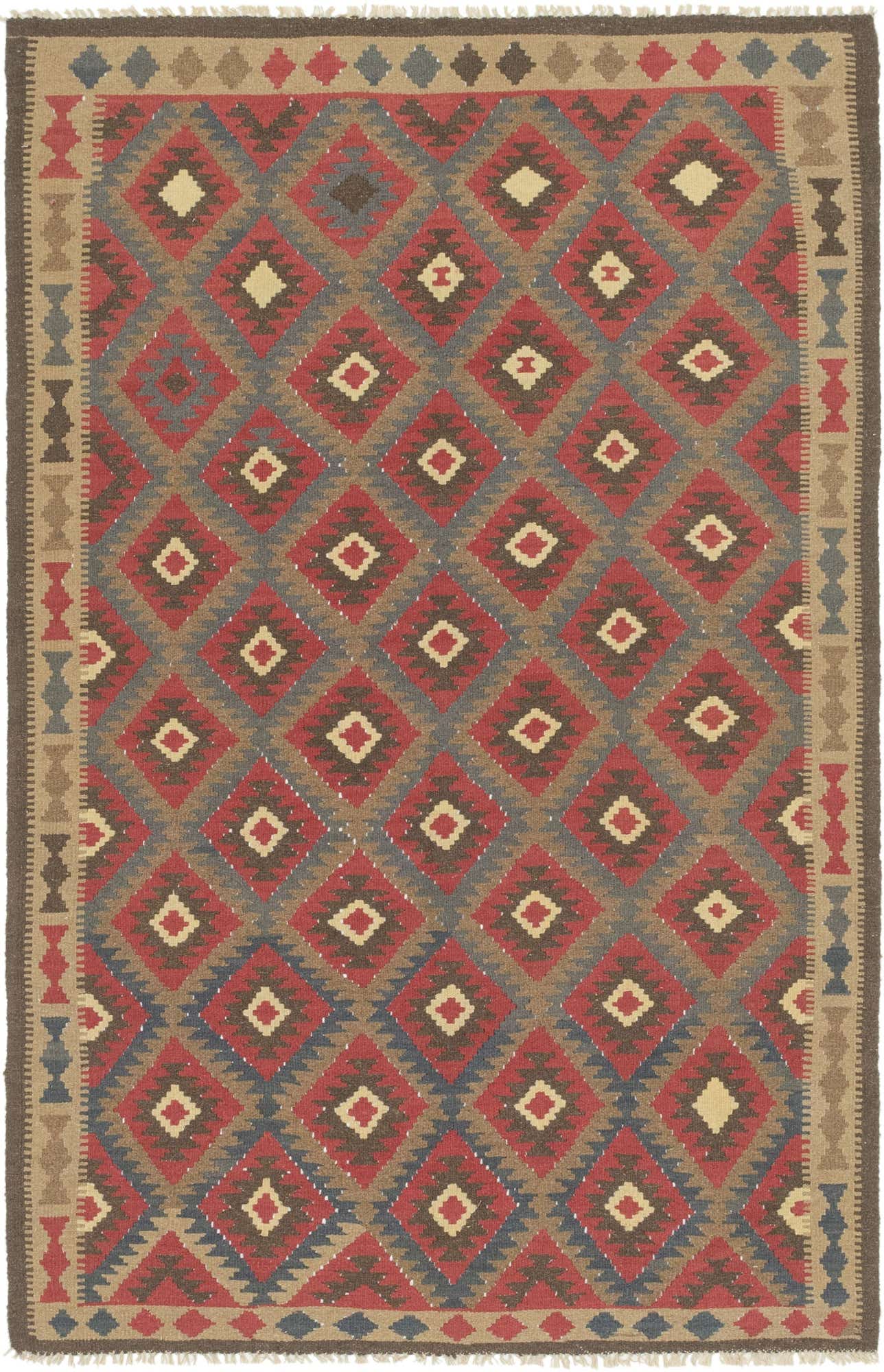 5' 3 x 8' 4 Hand Woven Kilim Maymana Wool Rug