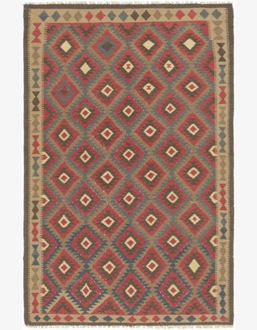 5' 3 x 8' 4 Hand Woven Kilim Maymana Wool Rug