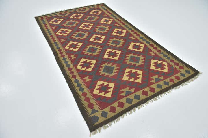 4' 10 x 8' 4 Hand Woven Kilim Maymana Wool Rug