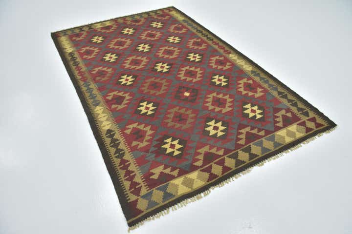 5' 3 x 8' Hand Woven Kilim Maymana Wool Rug