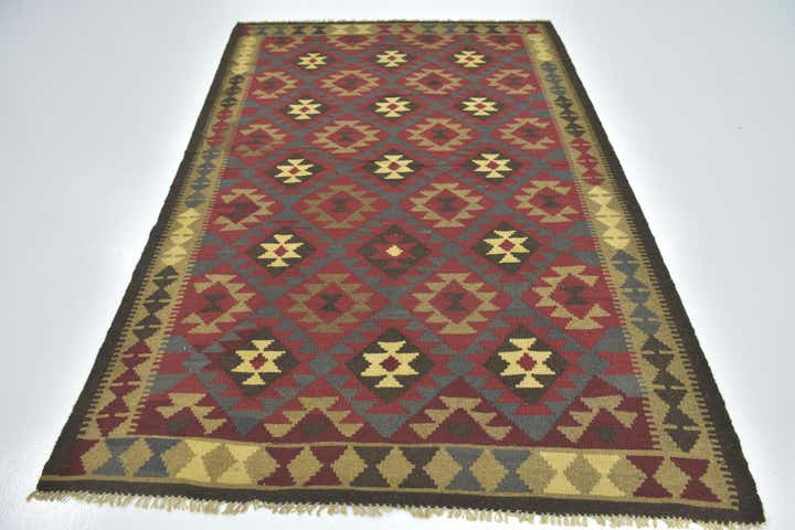 5' 3 x 8' Hand Woven Kilim Maymana Wool Rug