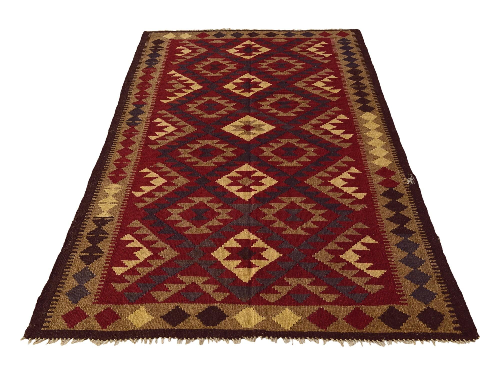 5' x 8' 6 Hand Woven Kilim Maymana Wool Rug