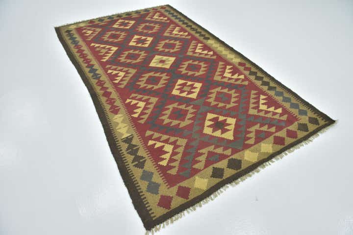 5' x 8' 6 Hand Woven Kilim Maymana Wool Rug