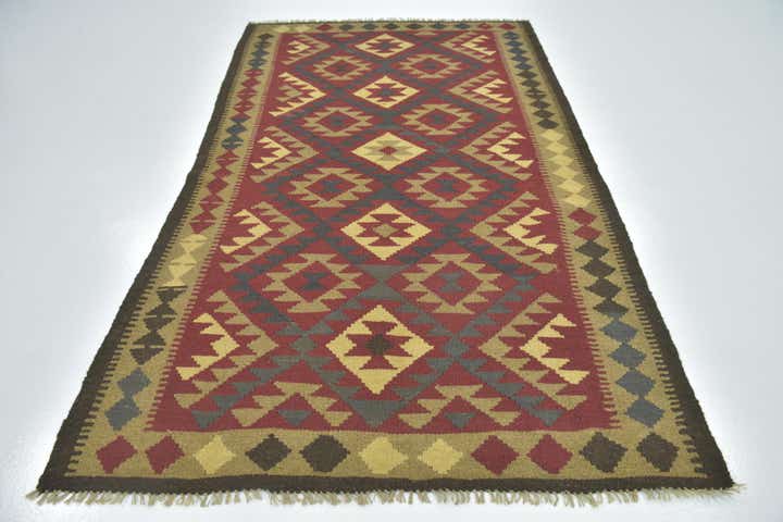 5' x 8' 6 Hand Woven Kilim Maymana Wool Rug