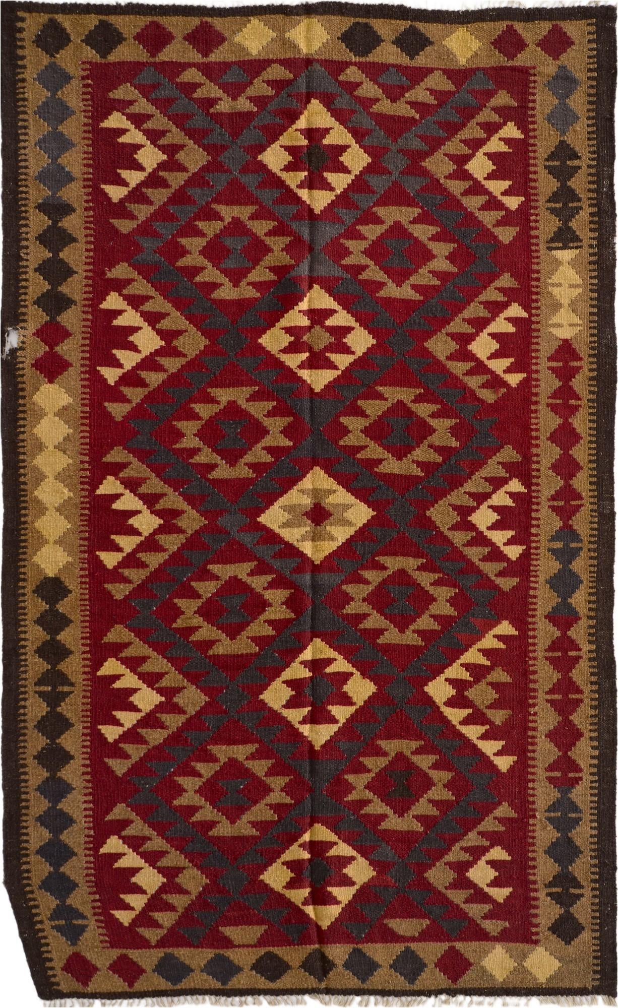 5' x 8' 6 Hand Woven Kilim Maymana Wool Rug