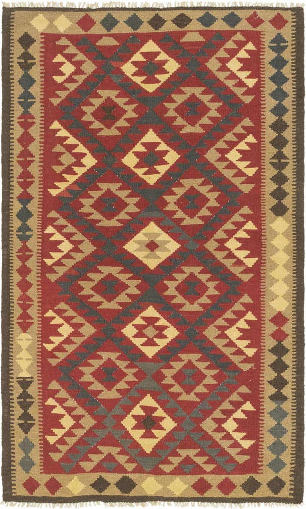 5' x 8' 6 Hand Woven Kilim Maymana Wool Rug