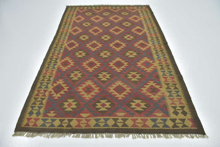 5' 4 x 8' 4 Hand Woven Kilim Maymana Wool Rug