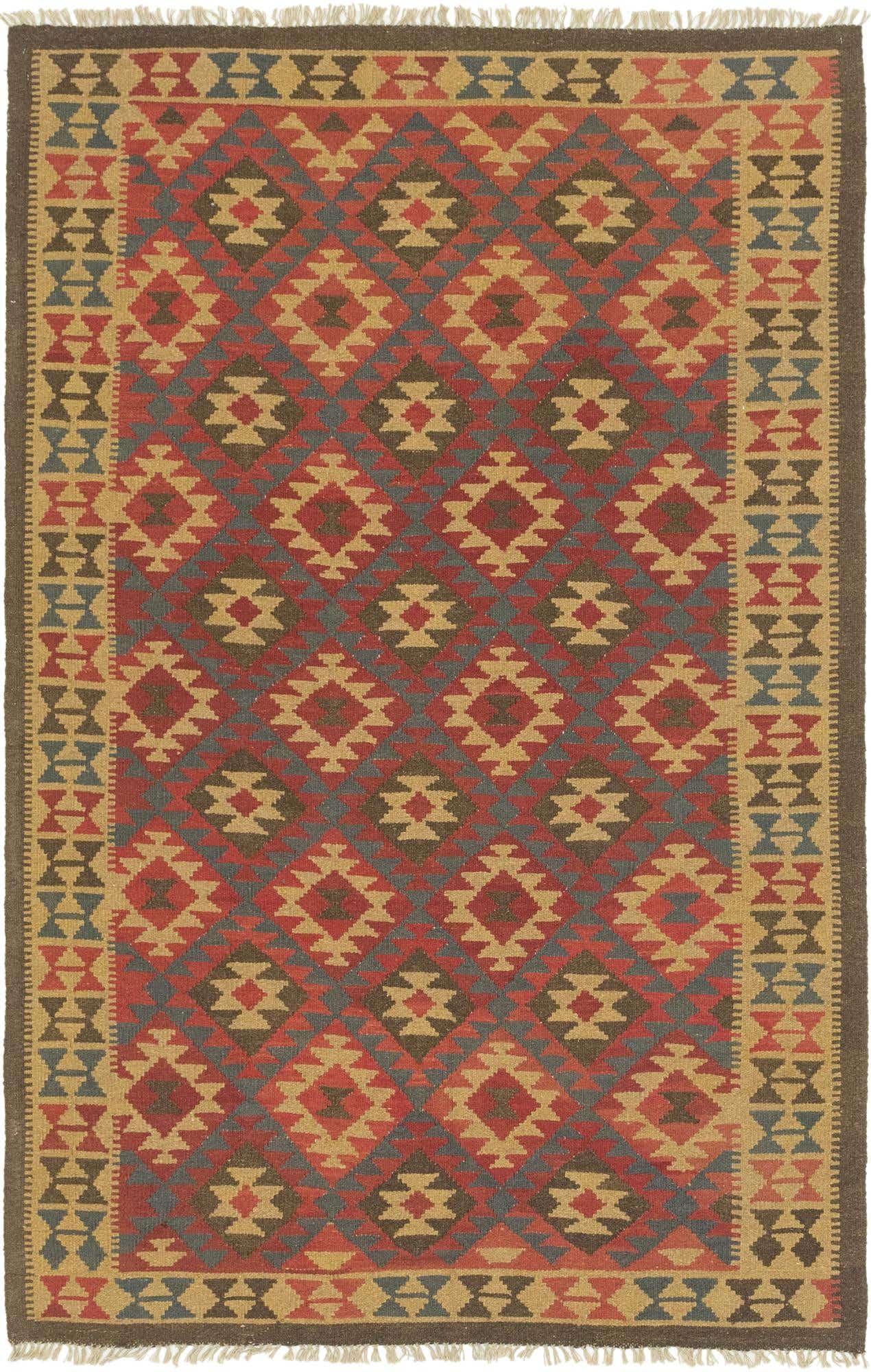 5' 4 x 8' 4 Hand Woven Kilim Maymana Wool Rug