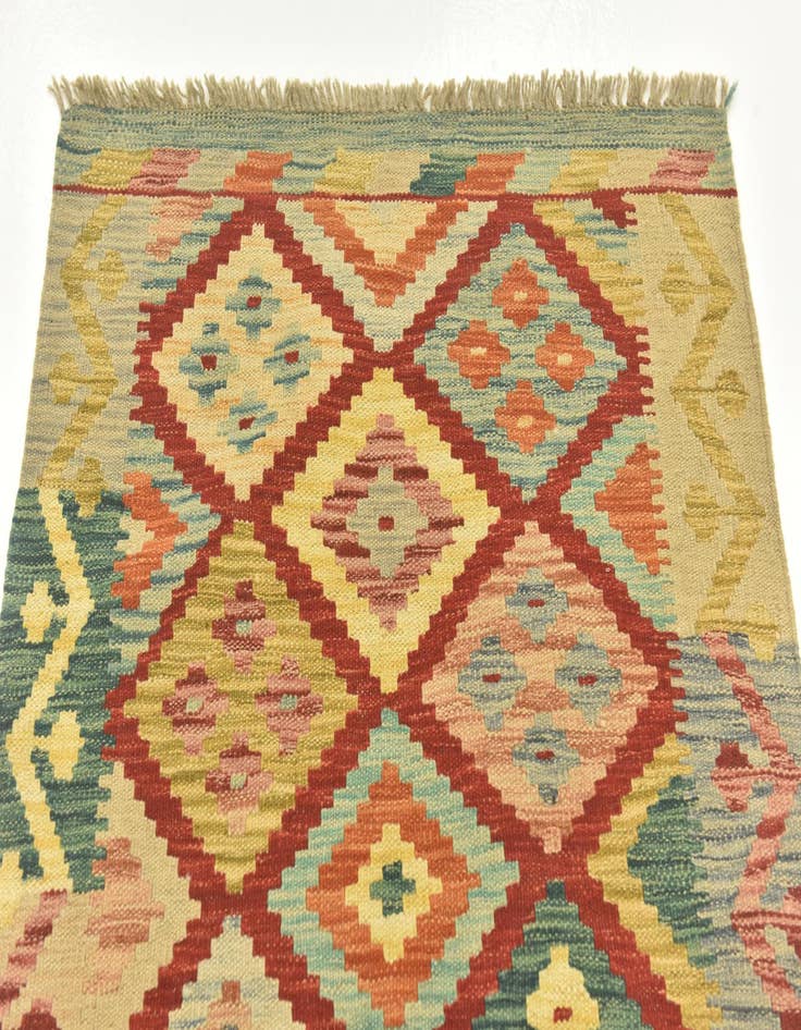 Detail image of 2' 8 x 4' 4  Hand Woven Kilim Maymana Wool Rug