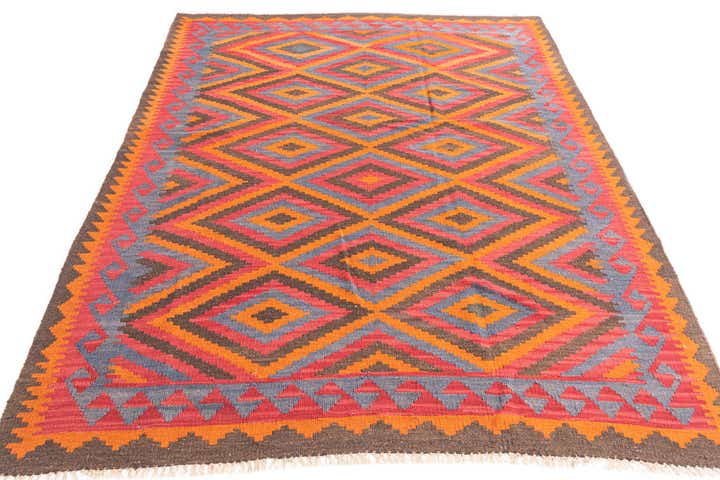 5' 7 x 7' 10 Hand Woven Kilim Maymana Wool Rug
