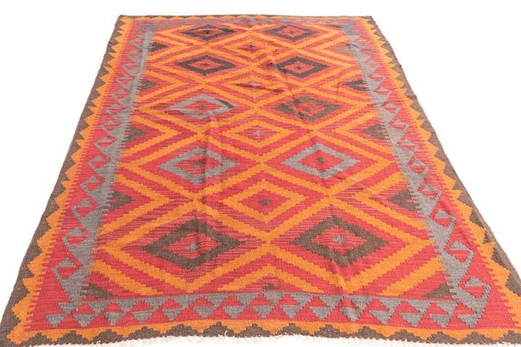 Detail image of 5' 4 x 7' 10 Hand Woven Kilim Maymana Wool Rug