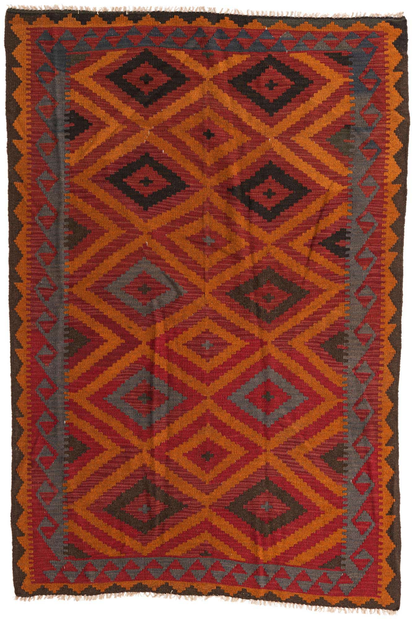 5' 4 x 7' 10 Hand Woven Kilim Maymana Wool Rug