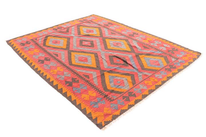 5' 4 x 6' 4 Hand Woven Kilim Maymana Wool Rug