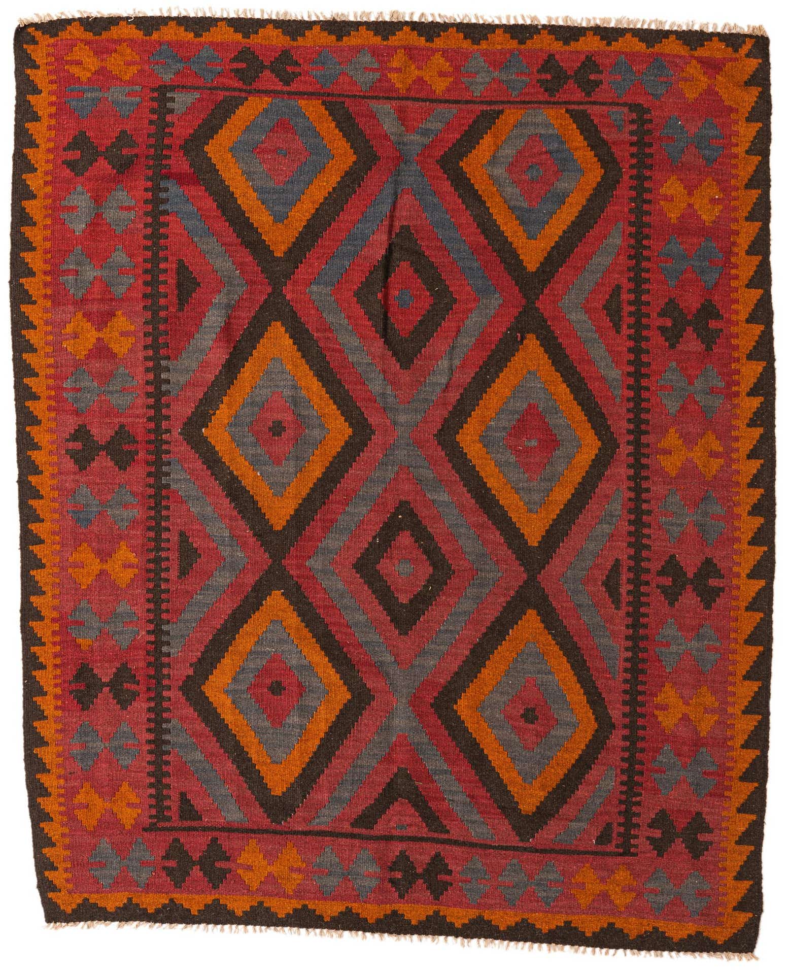 5' 4 x 6' 4 Hand Woven Kilim Maymana Wool Rug