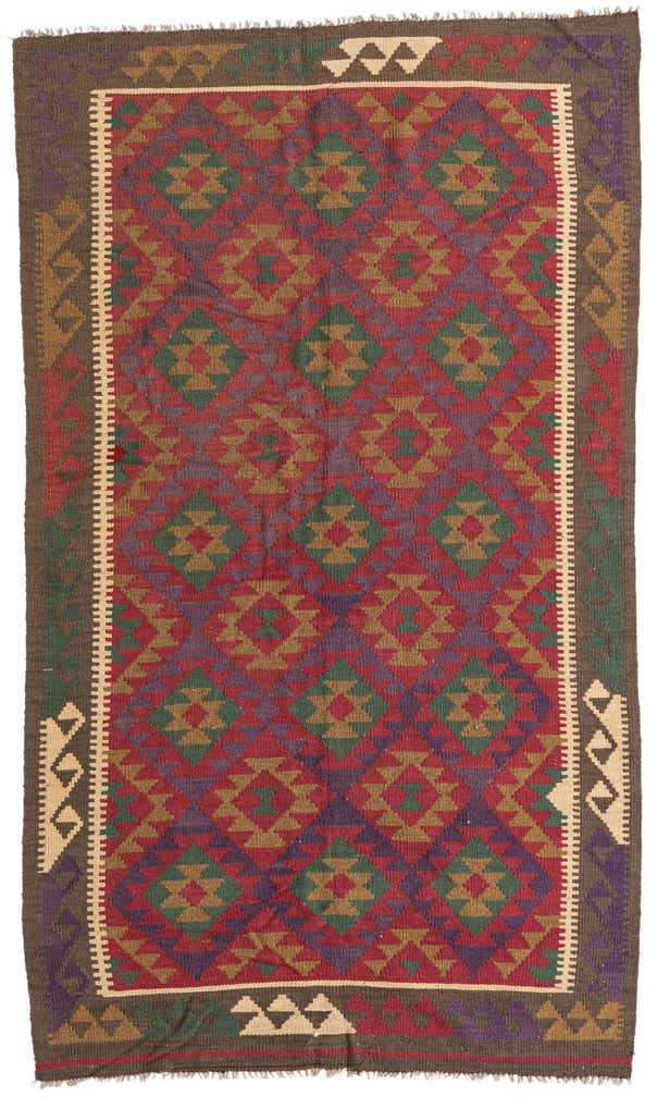 4' 9 x 8' 4 Hand Woven Kilim Maymana Wool Rug