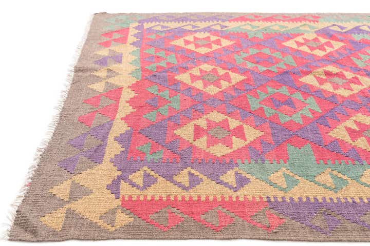 4' 9 x 8' 8 Hand Woven Kilim Maymana Wool Rug