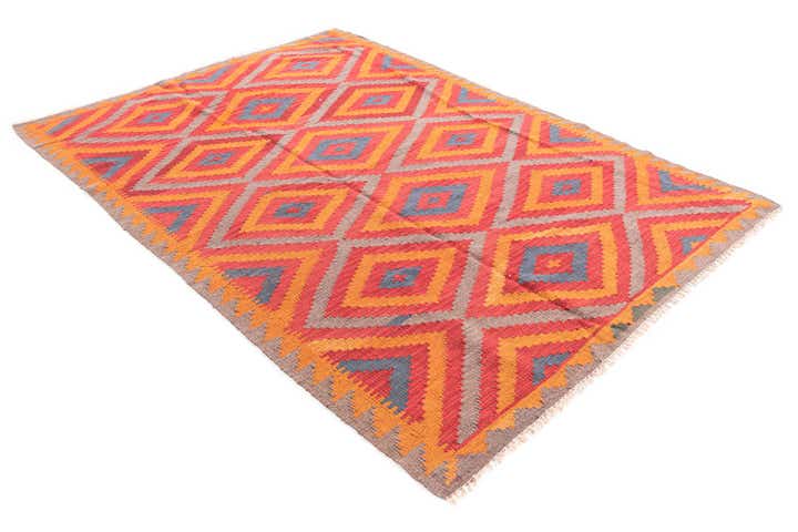5' 4 x 7' 6 Hand Woven Kilim Maymana Wool Rug