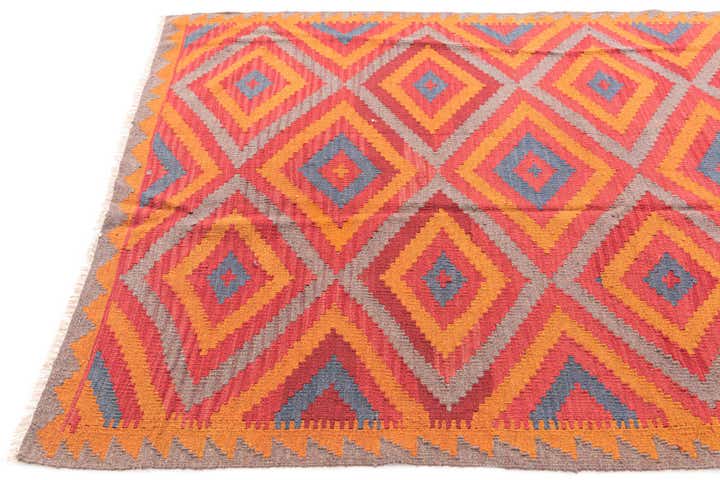 5' 4 x 7' 6 Hand Woven Kilim Maymana Wool Rug