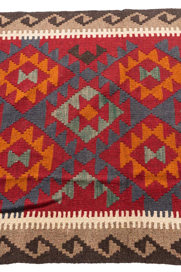 Detail image of 3' 4 x 6' 6 Hand Woven Kilim Maymana Wool Rug