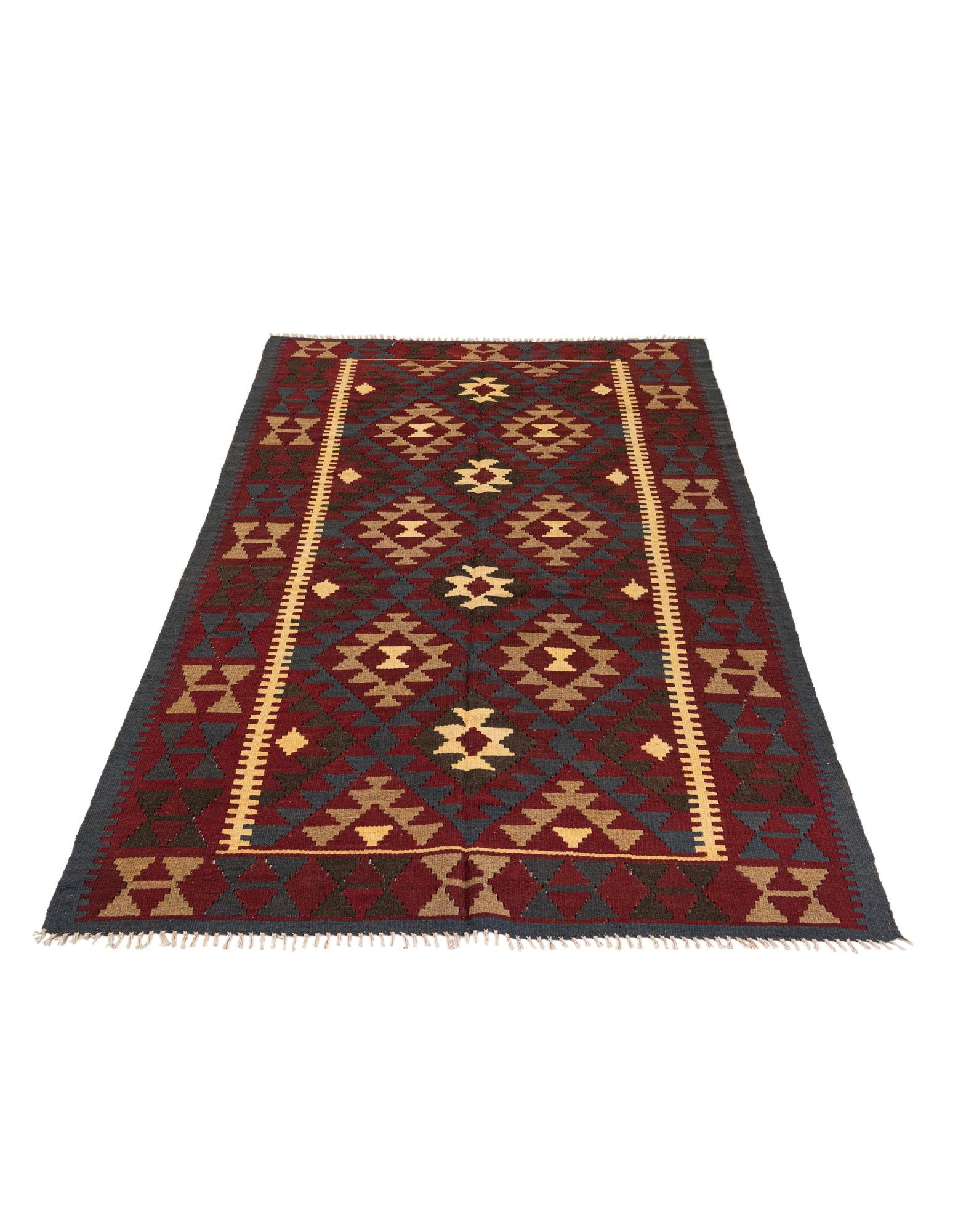 5' 2 x 8' 2 Hand Woven Kilim Maymana Wool Rug