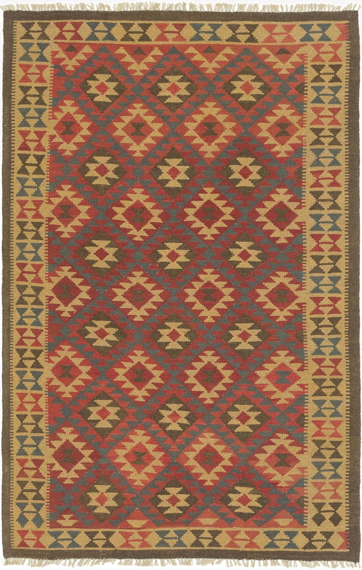 5' 4 x 8' 4  Hand Woven Kilim Maymana Wool Rug