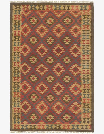 5' 4 x 8' 4 Hand Woven Kilim Maymana Wool Rug