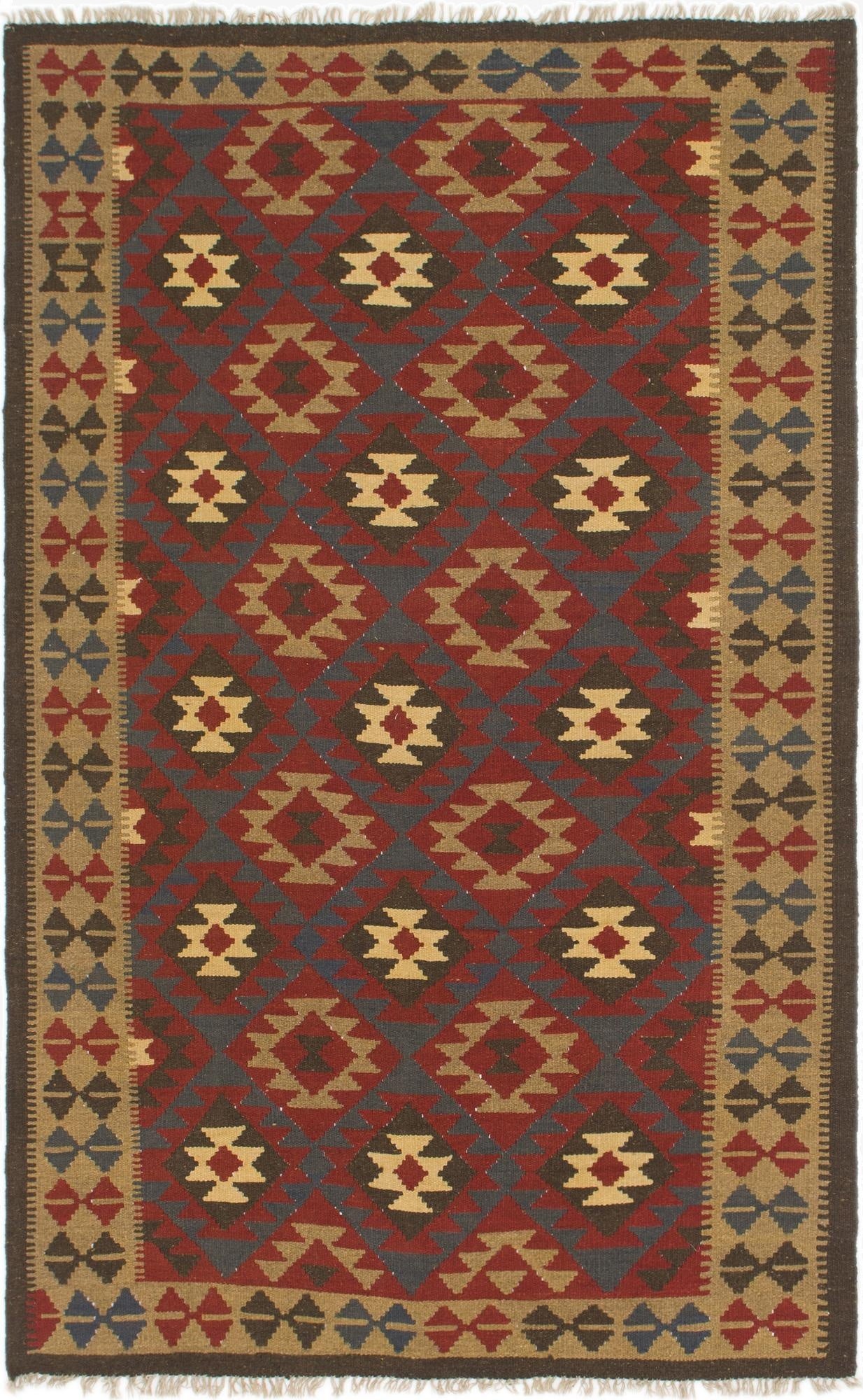 5' 4 x 8' 4  Hand Woven Kilim Maymana Wool Rug