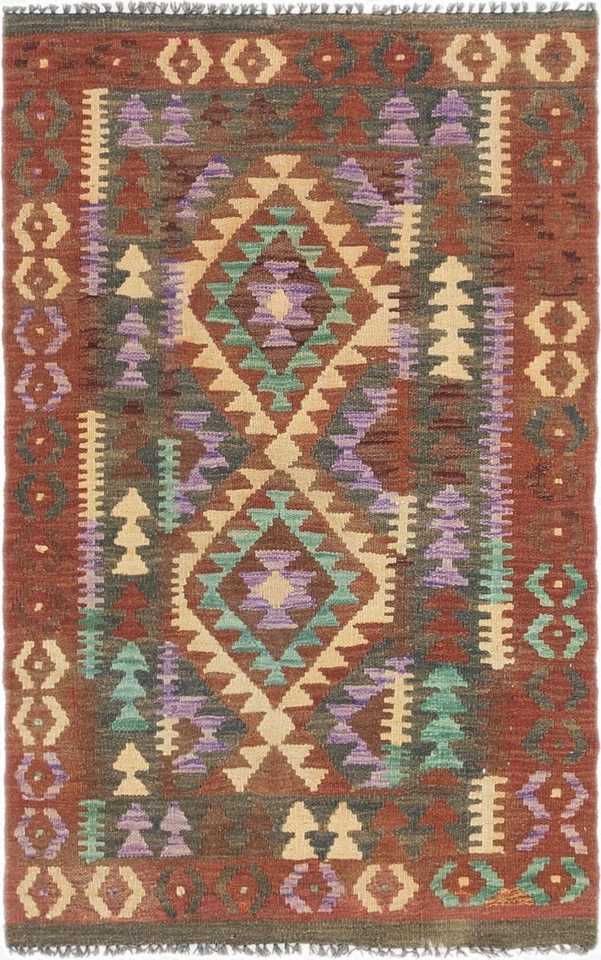 2' 7 x 4'  Hand Woven Kilim Maymana Wool Rug