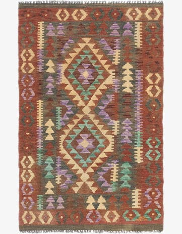 2' 7 x 4' Hand Woven Kilim Maymana Wool Rug