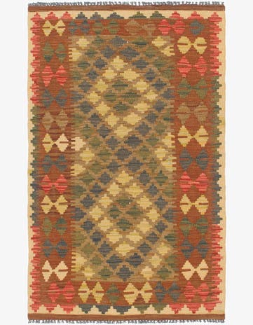 2' 7 x 4' 4 Hand Woven Kilim Maymana Wool Rug