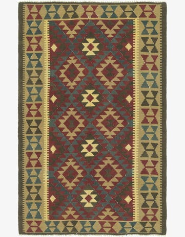 5' 2 x 8' 3 Hand Woven Kilim Maymana Wool Rug