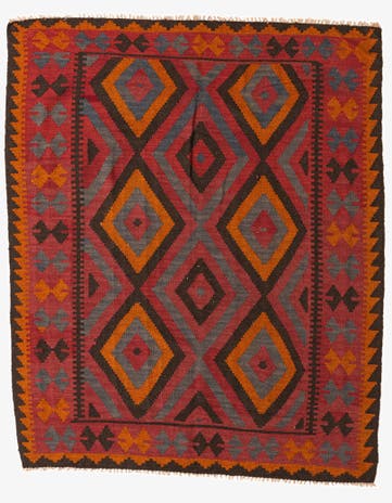 5' 4 x 6' 4 Hand Woven Kilim Maymana Wool Rug